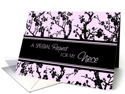 Niece Junior Bridesmaid Invitation - Pink & Black Floral card (828032)