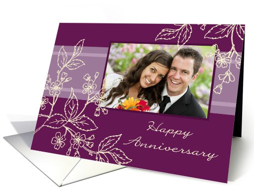 Wedding Anniversary Photo Card - Purple and Yellow Floral card