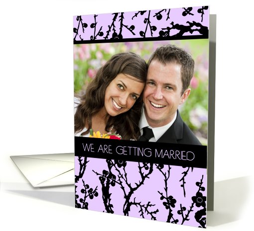 Engagement Announcement Photo Card - Lavender and Black Floral card