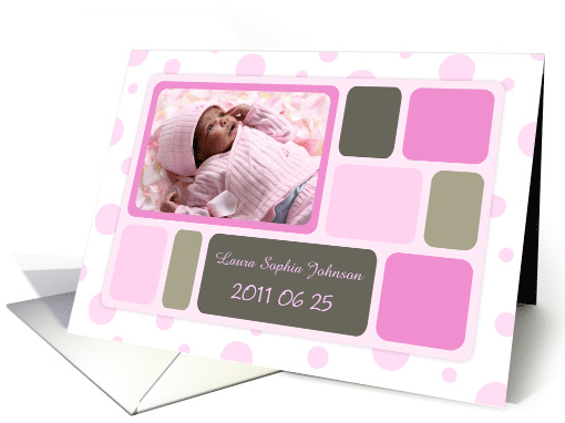 Girl Birth Announcement Photo Card - Pink Polka Dots card (836081)