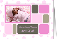 Girl Birth Announcement Photo Card - Pink Polka Dots card