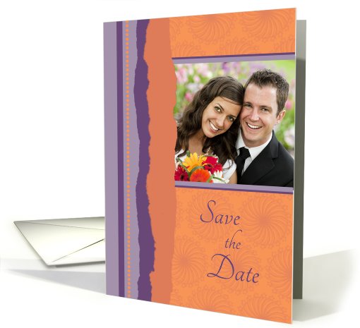 Wedding Save the Date Photo Card - Orange & Purple card (836123)