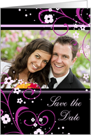 Save the Date Wedding Photo Card - Black and Pink Floral card