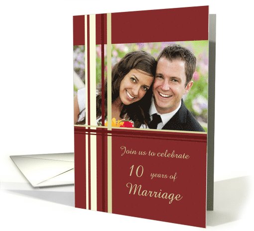 10th Wedding Anniversary Party Photo Card - Red Stripes card (839343)