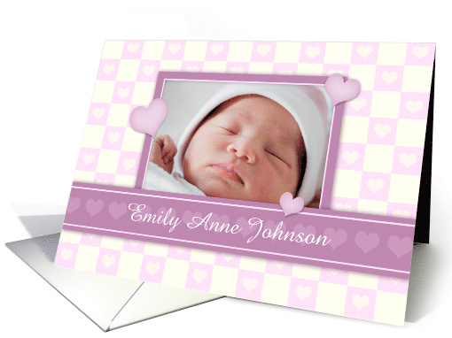 Girl Birth Announcement Photo Card - Pink Hearts card (839346)
