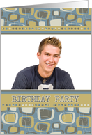 Birthday Party Invitation Photo Card - Retro Blue card