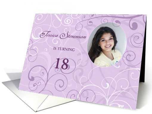 18th Birthday Party Invitation Photo Card - Lavender Swirls card