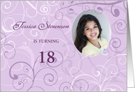 18th Birthday Party Invitation Photo Card - Lavender Swirls card