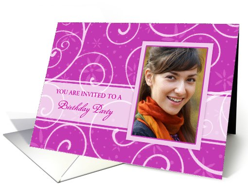 Birthday Party Invitation Photo Card - Pink Swirls card (839377)
