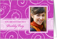 Birthday Party Invitation Photo Card - Pink Swirls card