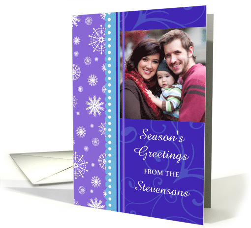 Season's Greeting Photo Card - Blue and Purple Snowflakes card