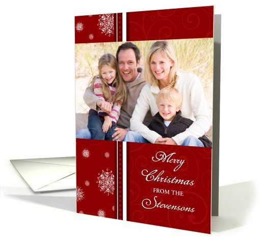 Merry Christmas Photo Card - Red and White Snowflakes card (851084)
