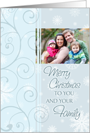 Merry Christmas Photo Card - Blue and White Snowflakes card