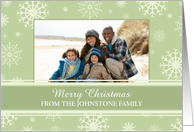 Merry Christmas Photo Card - Green Snowflakes card