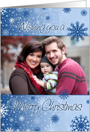 Merry Christmas Photo Card - Blue Snowflakes card