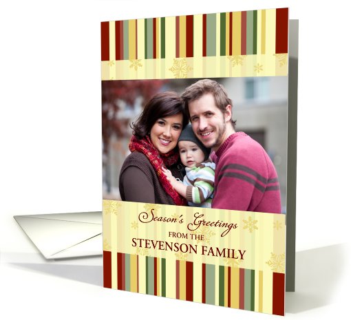 Season's Greetings Photo Card - Stripes and Snowflakes card (851150)