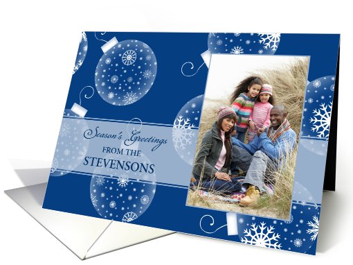 Season's Greetings Photo Card - Blue and White Decorations card