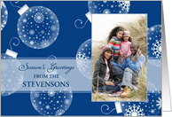 Season’s Greetings Photo Card - Blue and White Decorations card