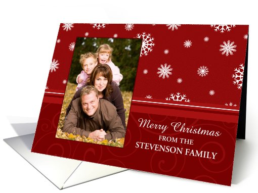 Merry Christmas Photo Card - Red and White Snowflakes card (852653)