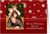 Merry Christmas Photo Card - Red and White Snowflakes card