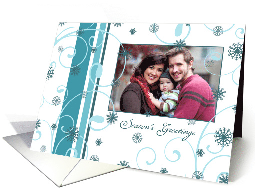 Season's Greetings Photo Card - Blue and White Snowflakes card