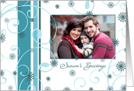 Season’s Greetings Photo Card - Blue and White Snowflakes card