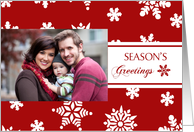 Season’s Greetings Photo Card - Red and White Snowflakes card
