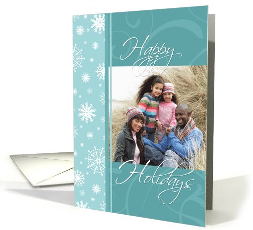 Happy Holidays Photo Card - Blue and White Snowflakes card (852706)