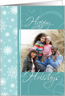 Happy Holidays Photo Card - Blue and White Snowflakes card
