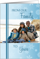 Merry Christmas Photo Card - Blue and White Snowflakes card