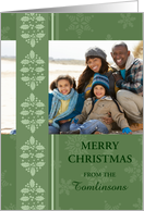 Merry Christmas Photo Card - Green Holly and Snow card