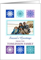 Season’s Greetings Photo Card - Modern Snowflakes card