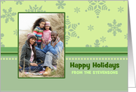 Happy Holidays Photo Card - Green Snowflakes card