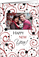 Happy New Year Photo Card - Swirls and Stars card