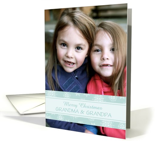 Merry Christmas Grandparents Photo Card - Blue Snowflakes card