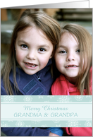 Merry Christmas Grandparents Photo Card - Blue Snowflakes card