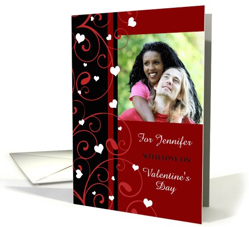 Happy Valentine's Day Photo Card - Red Swirls and Hearts card (893766)
