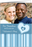 Happy Valentine’s Day Photo Card - Blue Stripes and Hearts card