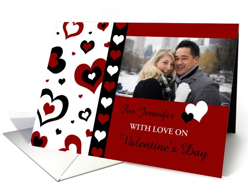 Happy Valentine's Day Photo Card - Red, Black, and White Hearts card