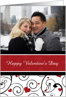 Happy Valentine’s Day Photo Card - Red Hearts and Swirls card