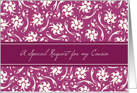 Cousin Bridesmaid Invitation - Fuchsia Pink and Cream Floral card