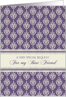 Best Friend Will you be my Bridesmaid Invitation - Purple Cream card