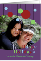 Happy Holidays Custom Name Photo Card - Modern Ornaments card