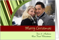 Merry Christmas 1st Christmas Couple Photo Card - Modern Stripes card