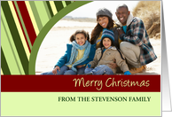 Merry Christmas Custom Name Photo Card - Modern Stripes card