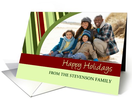 Happy Holidays Custom Name Photo Card - Modern Stripes card (948801)