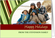 Happy Holidays Custom Name Photo Card - Modern Stripes card