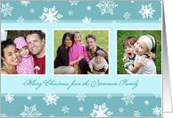 Merry Christmas Custom Name Photo Card - Teal White Snow card