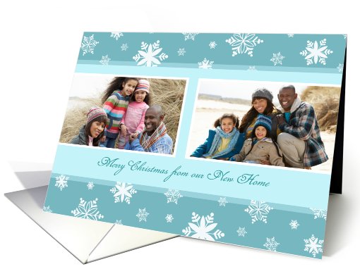 Merry Christmas New Home Photo Card - Teal White Snow card (948966)