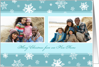 Merry Christmas New Home Photo Card - Teal White Snow card